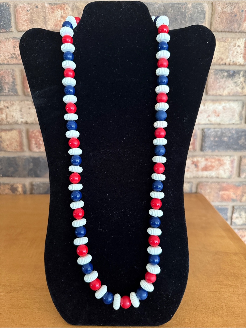 Vintage 1960’s Patriotic Red, White and Blue Beaded Necklace